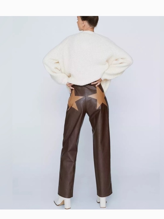 Nasty Gal Pants - Nasty Gal Brown Star Faux Leather Straight Leg Pants Western Size 10 NWT